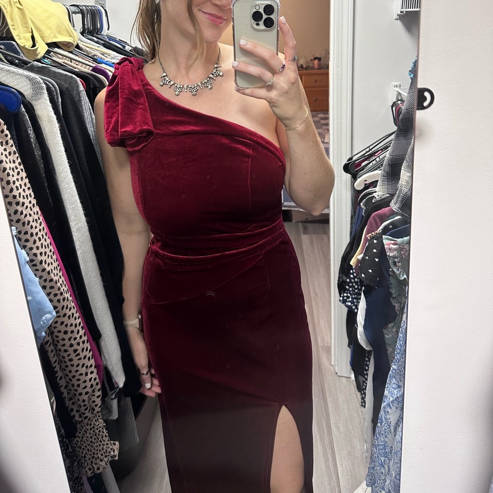 WORN ONCE! One-shoulder Red Velvet Dress
